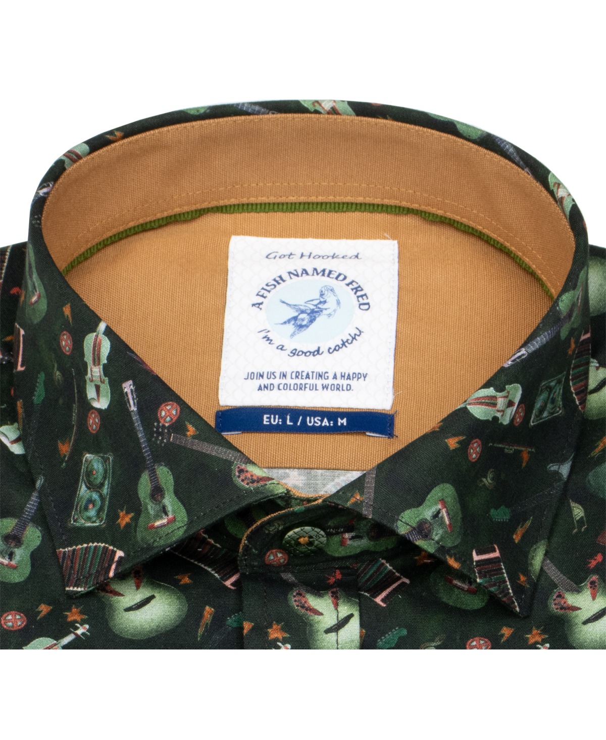 A Fish Named Fred Hemd - Modern Fit - Print - Musikinstrumente - dunkelgrün - ohne OVP
