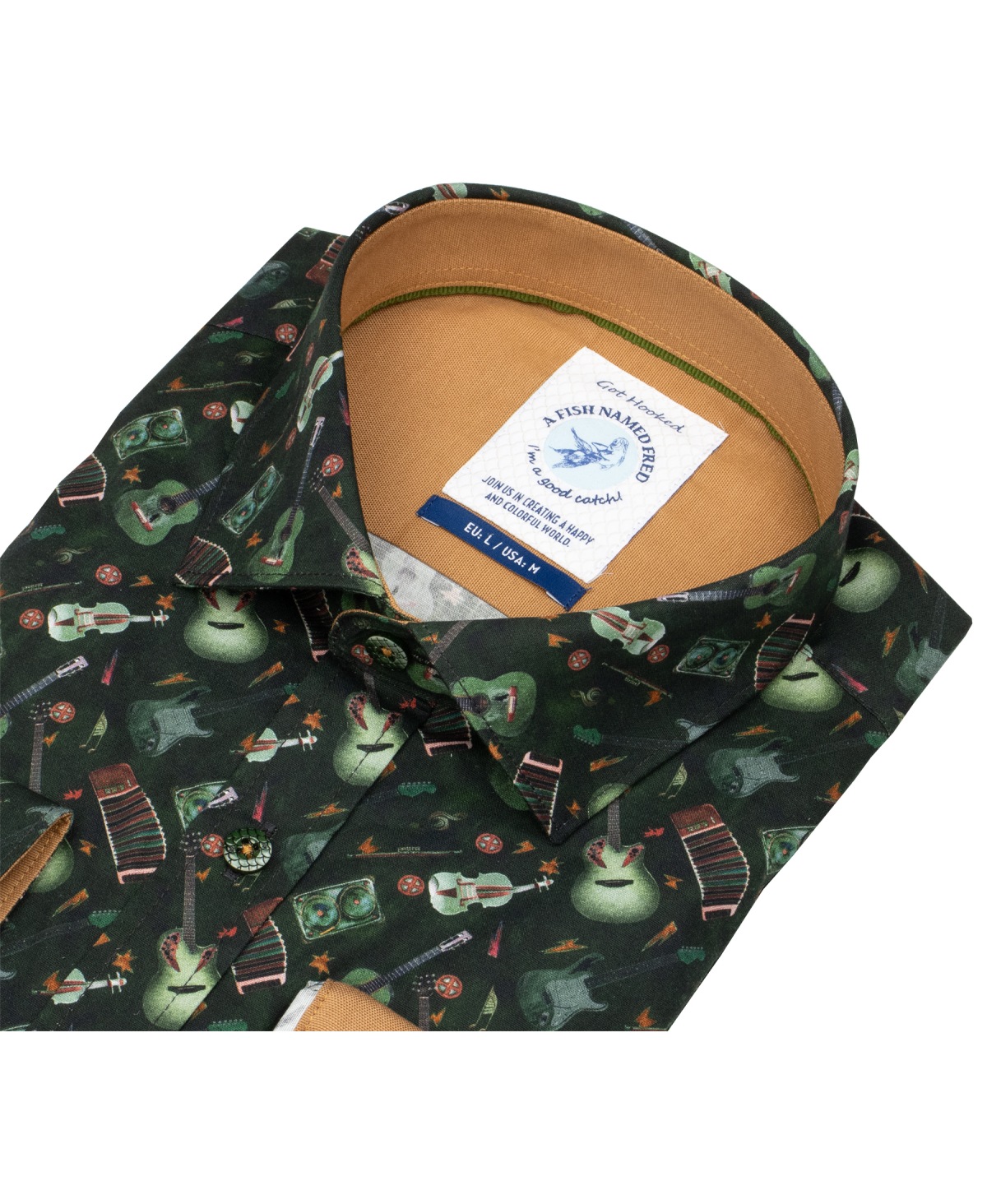 A Fish Named Fred Hemd - Modern Fit - Print - Musikinstrumente - dunkelgrün - ohne OVP
