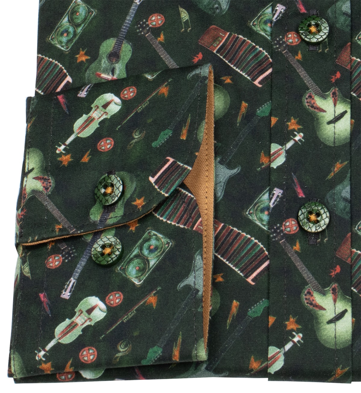 A Fish Named Fred Hemd - Modern Fit - Print - Musikinstrumente - dunkelgrün - ohne OVP