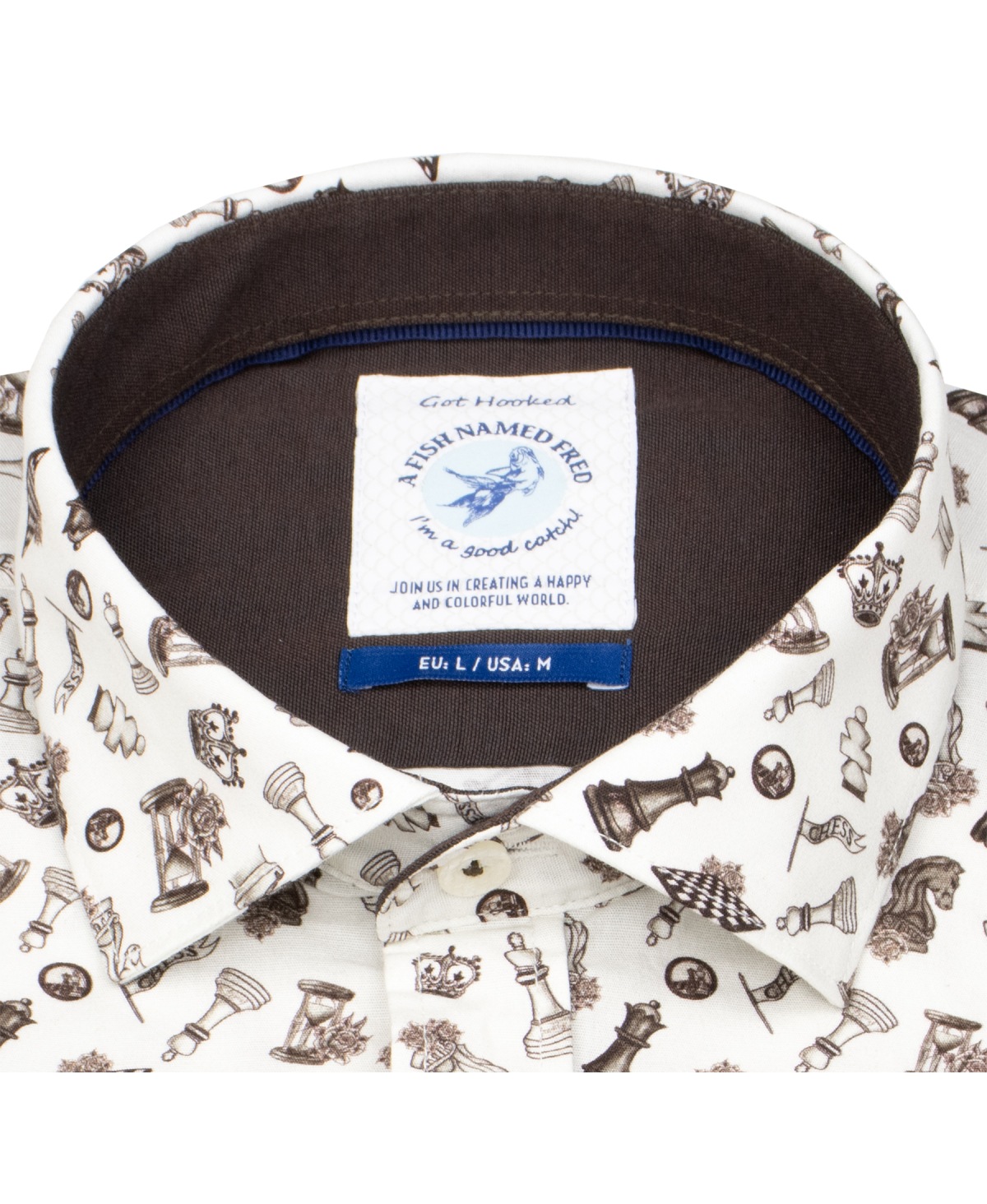 A Fish Named Fred Hemd - Modern Fit - Print - Schach - braun - ohne OVP