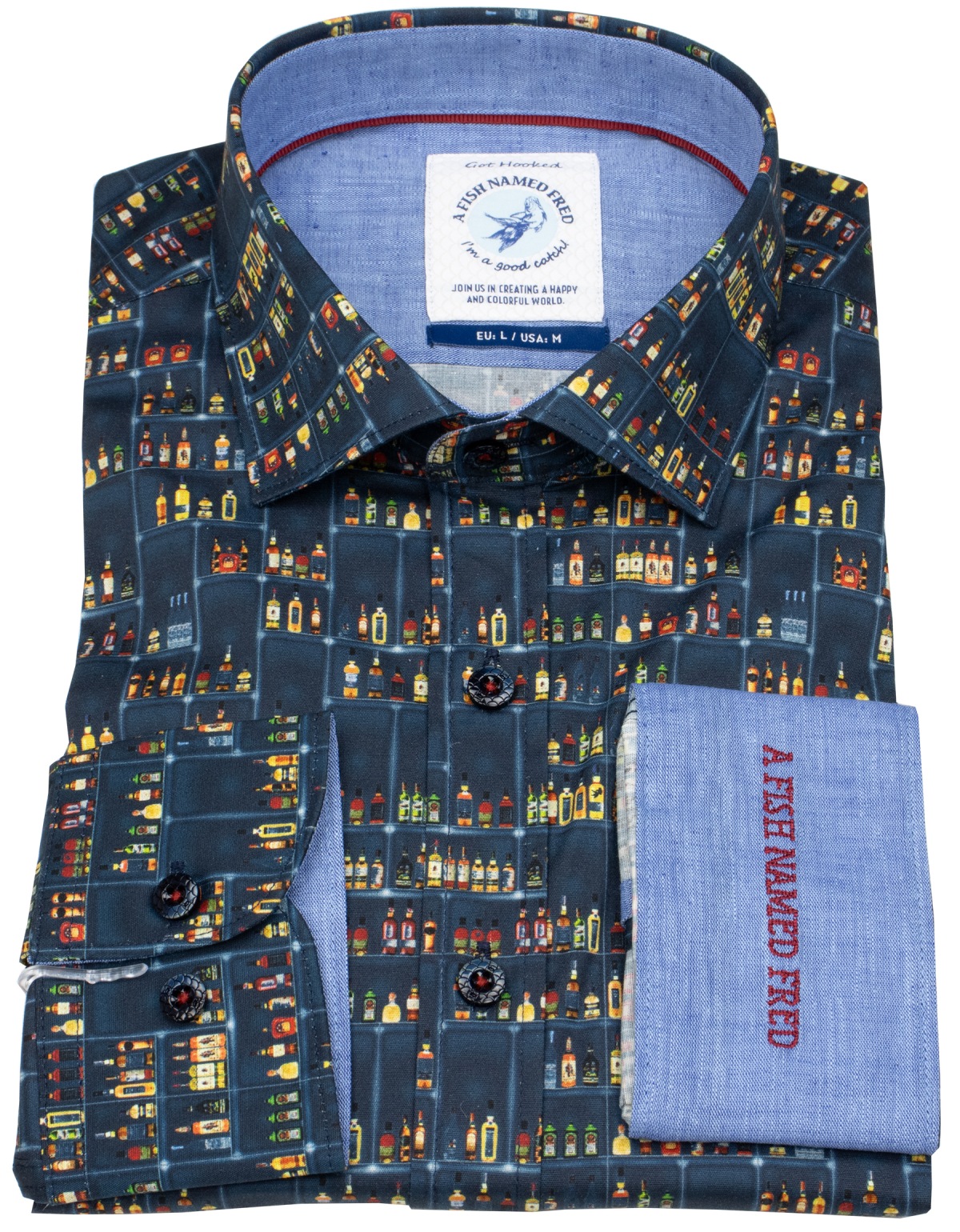 A Fish Named Fred Hemd - Modern Fit - Print - Spirituosen - dunkelblau - ohne OVP