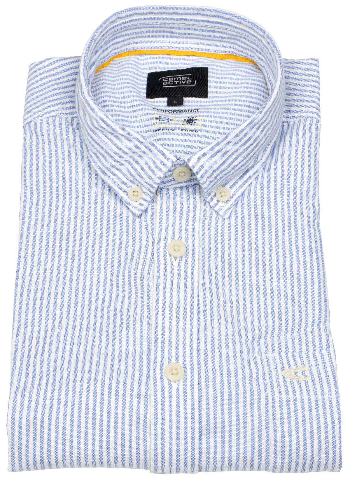 Camel Active Hemd - Regular Fit - Button Down - Performance - Streifen - hellblau / weiß