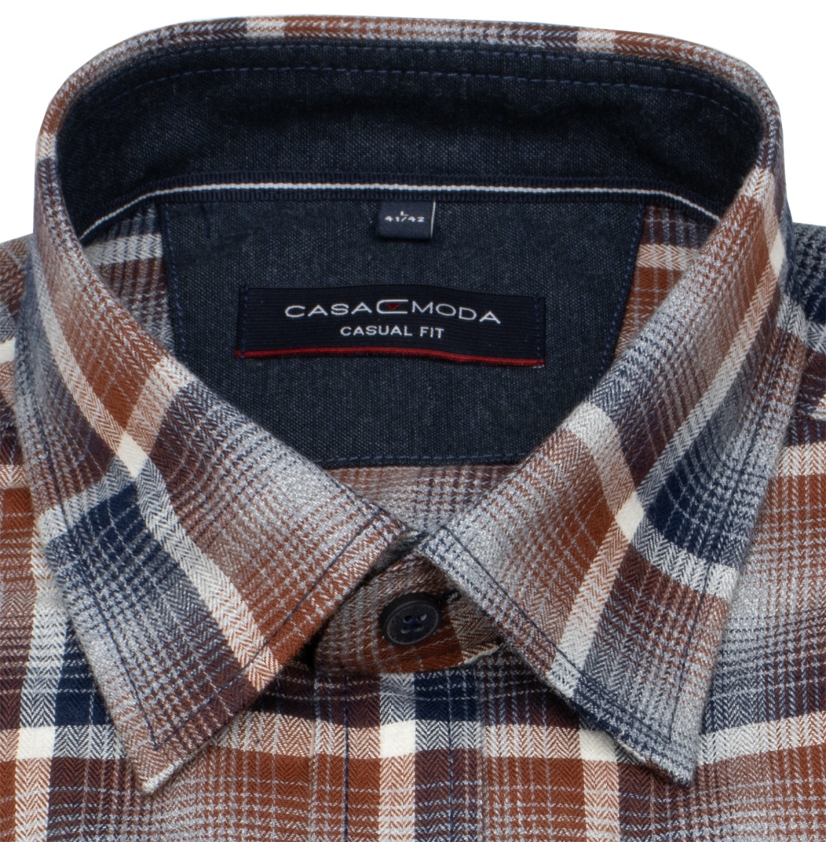 Casa Moda Hemd - Casual Fit - Kentkragen - leichter Flanell - kariert - blau / braun