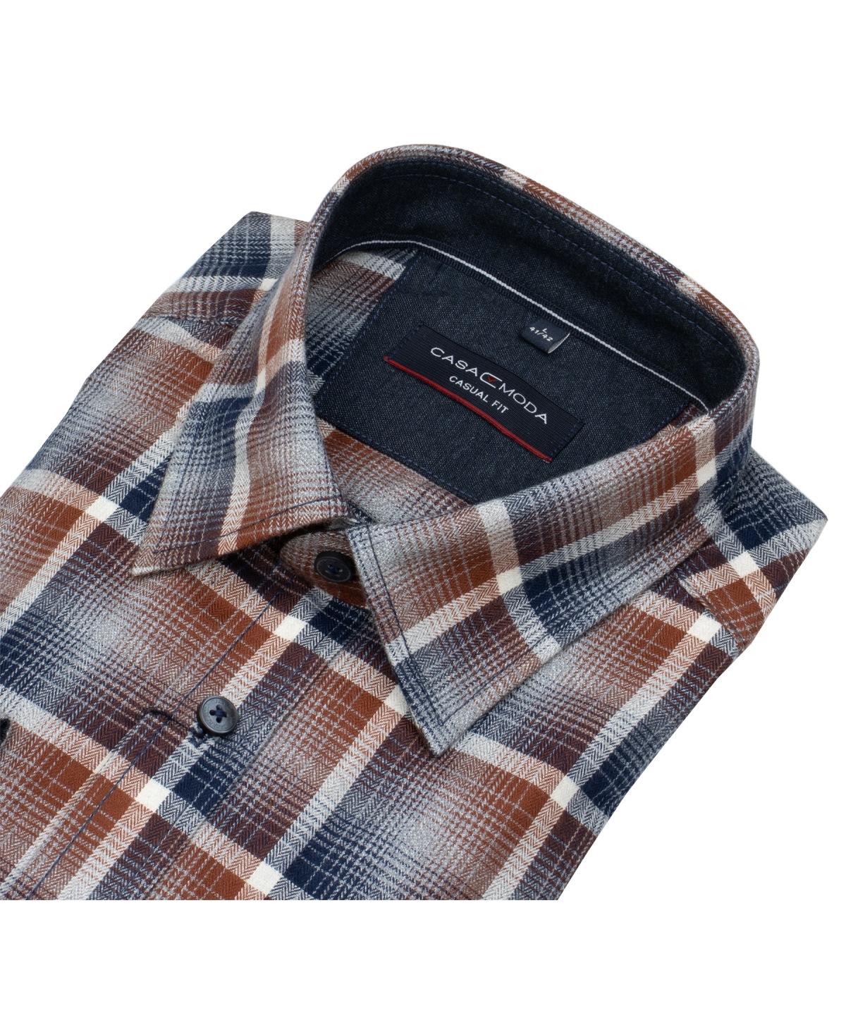 Casa Moda Hemd - Casual Fit - Kentkragen - leichter Flanell - kariert - blau / braun