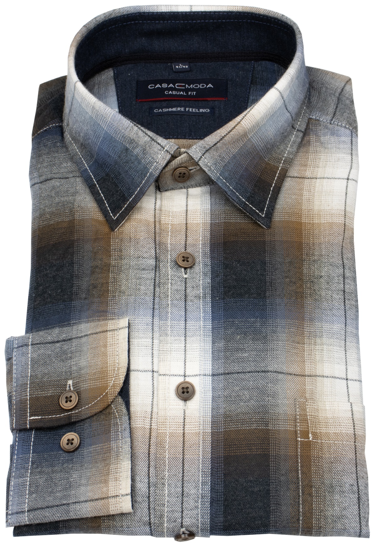 Casa Moda Hemd - Casual Fit - Kentkragen - leichter Flanell - kariert - mehrfarbig