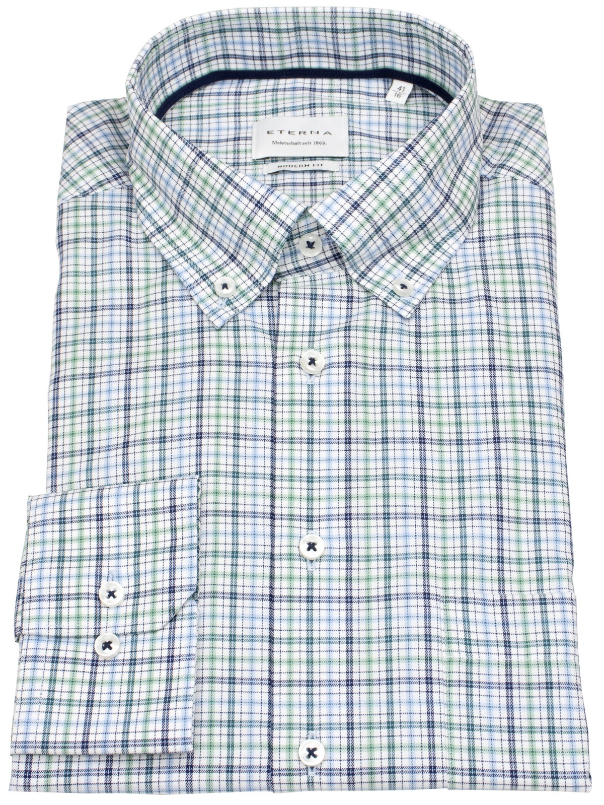 Eterna Hemd - Modern Fit - Button Down - kariert - grün / blau / weiß