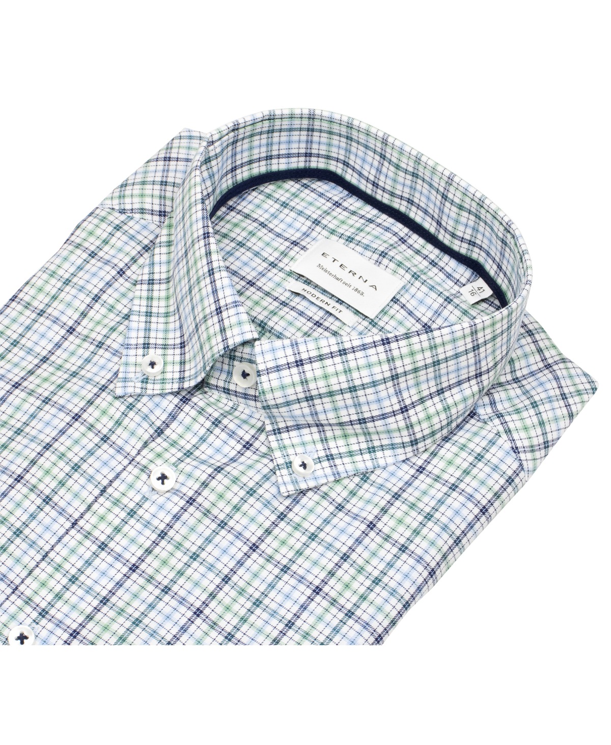 Eterna Hemd - Modern Fit - Button Down - kariert - grün / blau / weiß
