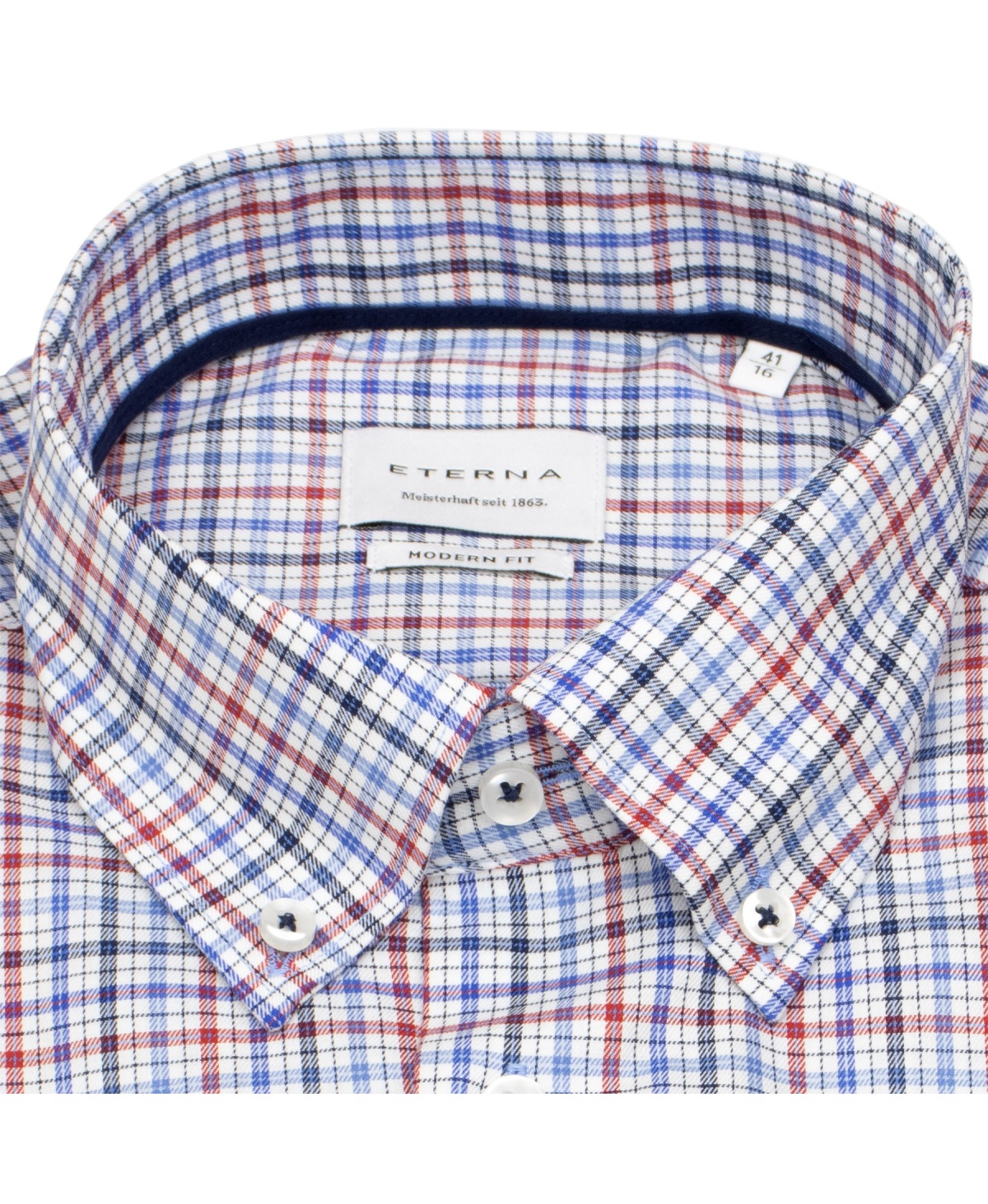 Eterna Hemd - Modern Fit - Button Down - kariert - rot / blau / weiß