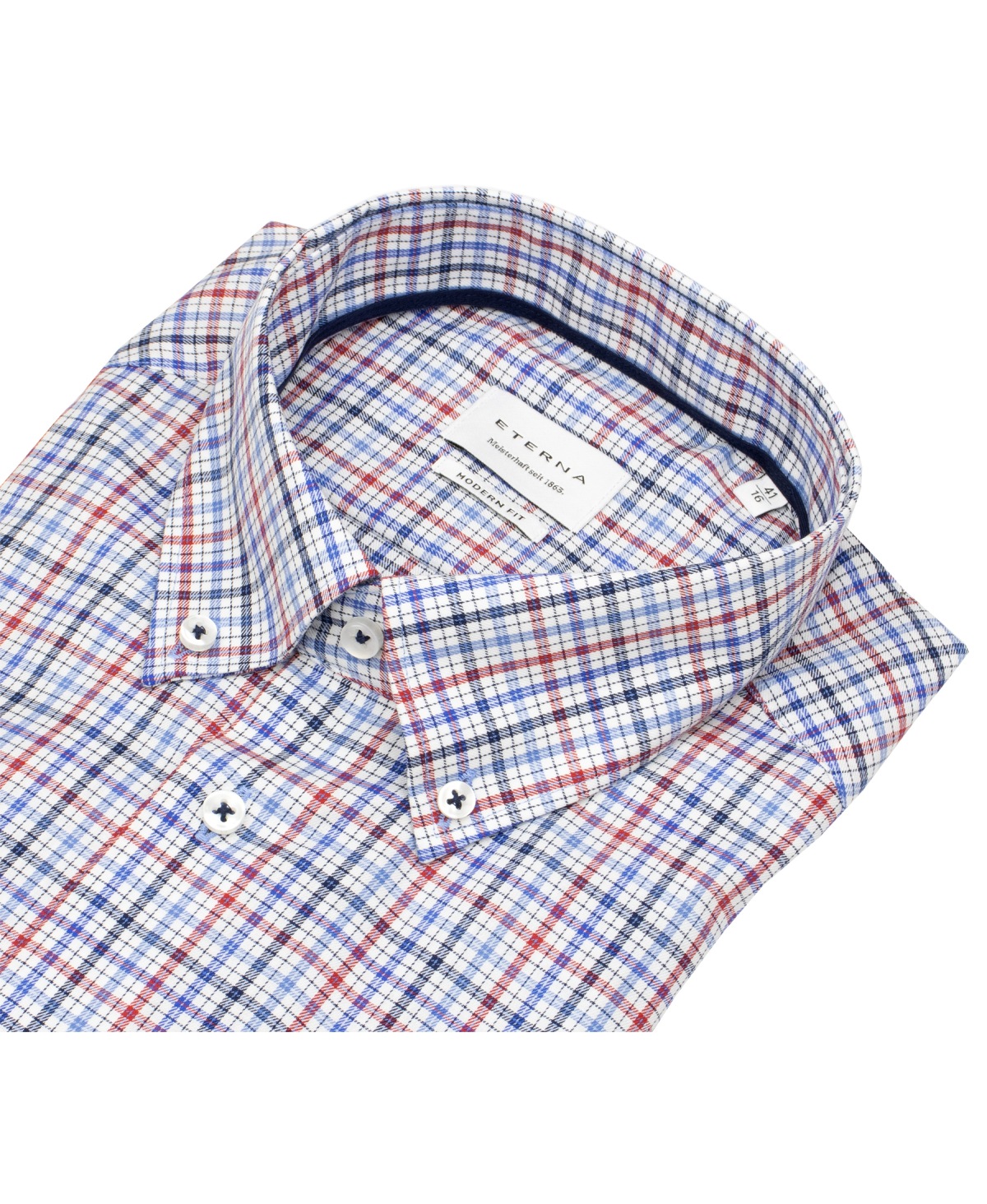 Eterna Hemd - Modern Fit - Button Down - kariert - rot / blau / weiß