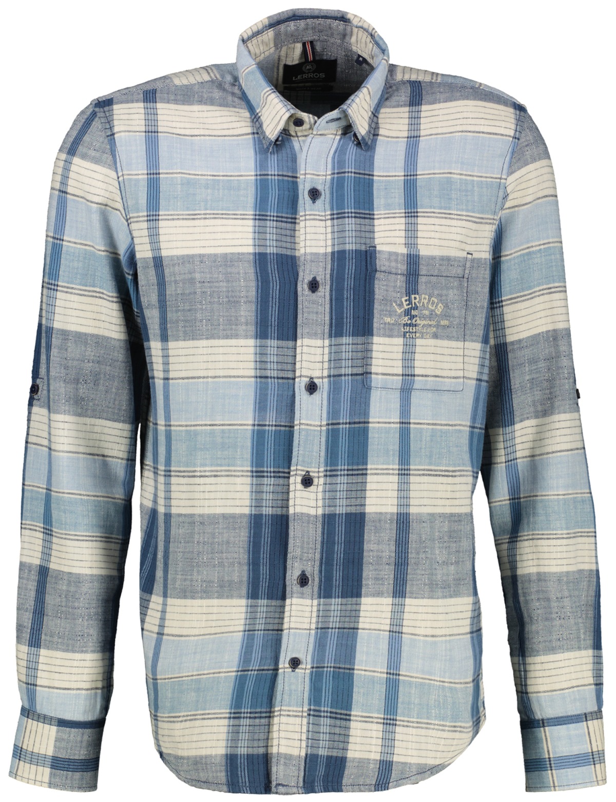 Lerros Hemd - Regular Fit - Button Down Kragen - kariert - blau / weiß - ohne OVP