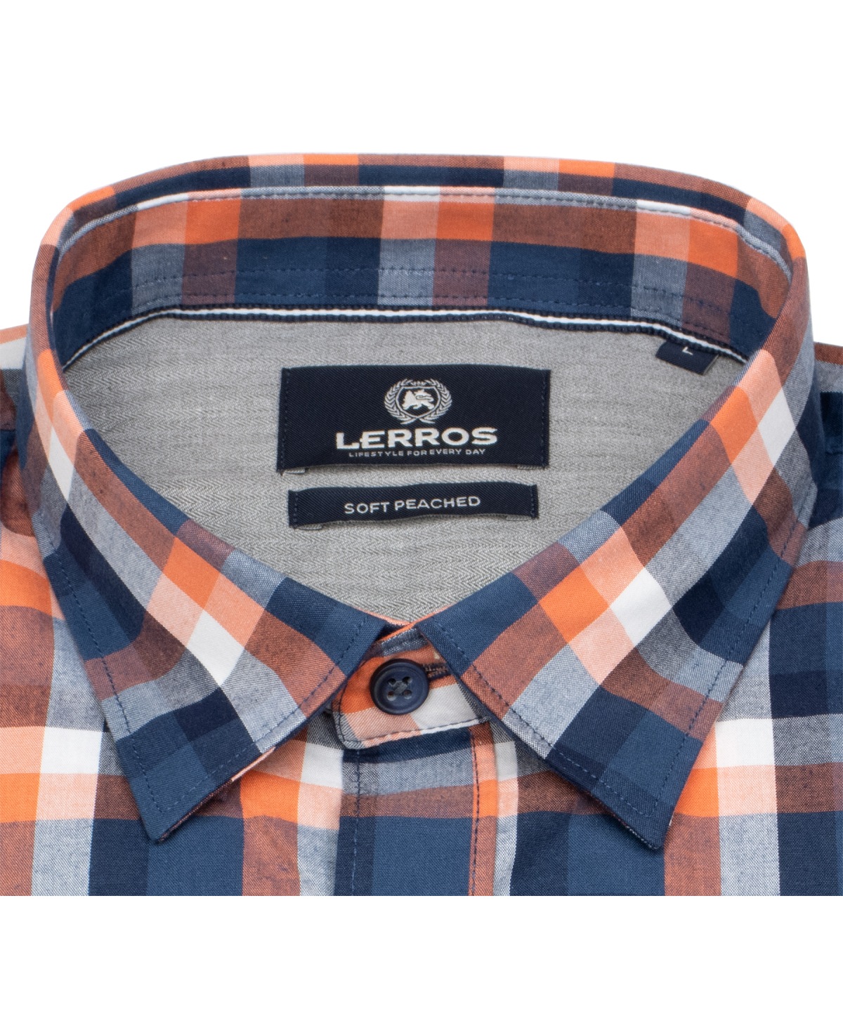 Lerros Hemd - Regular Fit - Under Button Down - kariert - blau / orange