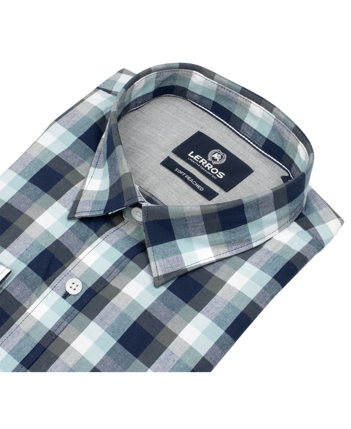 Lerros Hemd - Regular Fit - Under Button Down - kariert - blau / türkis