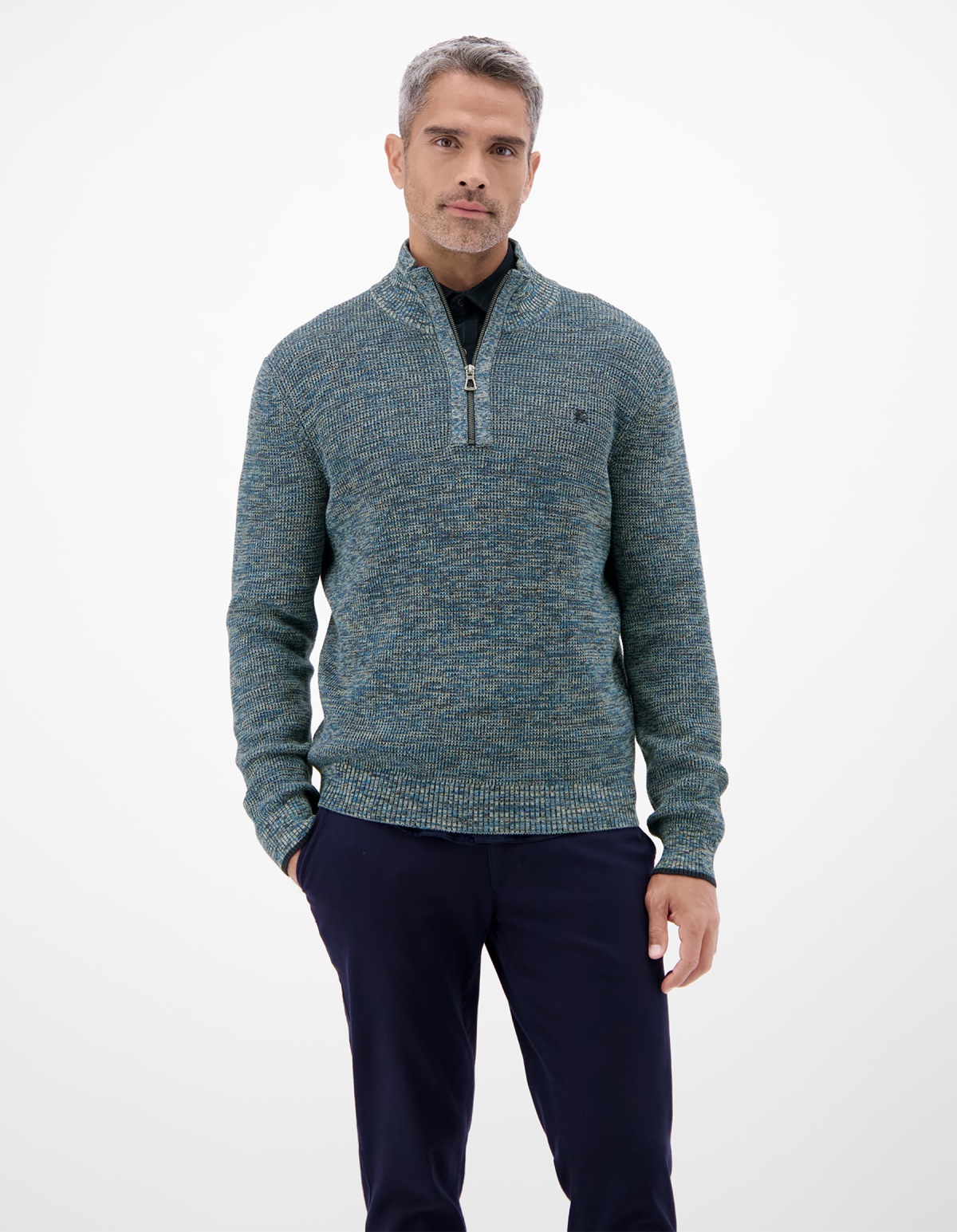 Lerros Pullover - Regular Fit - Strick - Troyerkragen - blau