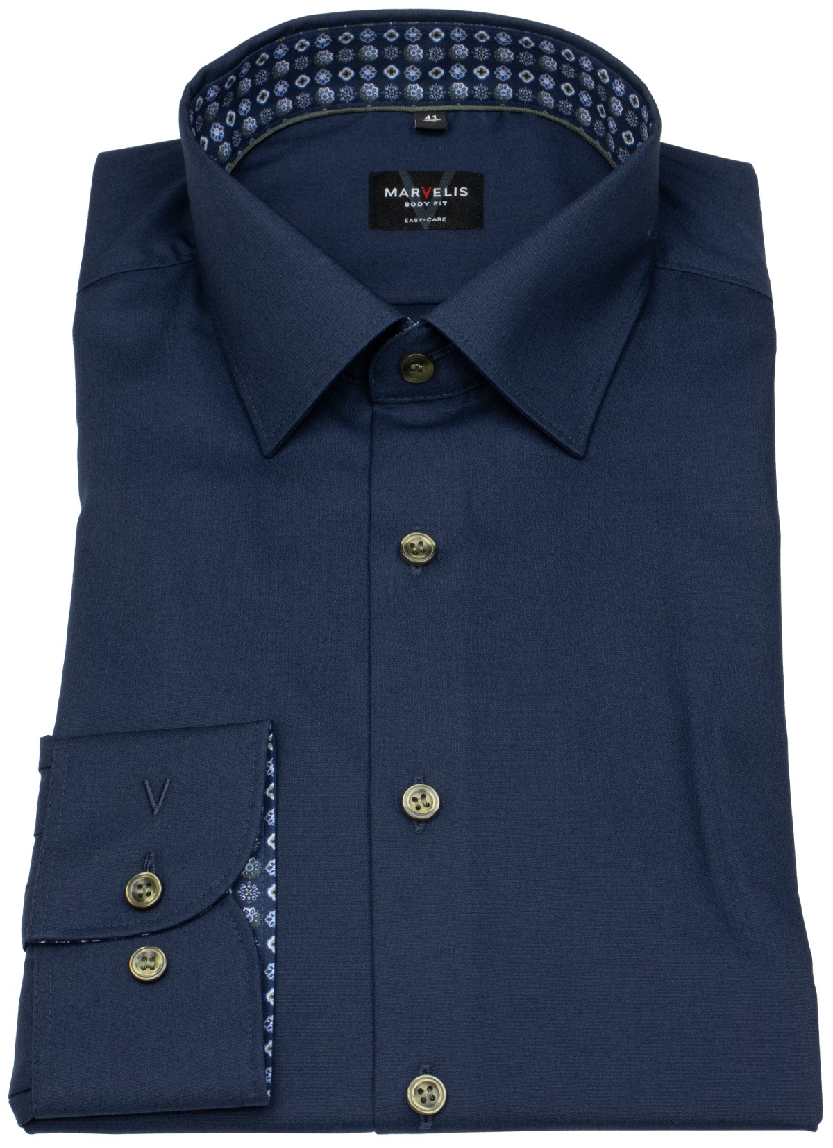 Marvelis Hemd - Body Fit - Kentkragen - dunkelblau - extra langer 69cm Arm