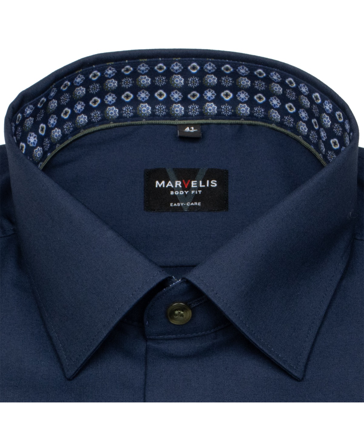 Marvelis Hemd - Body Fit - Kentkragen - dunkelblau - extra langer 69cm Arm