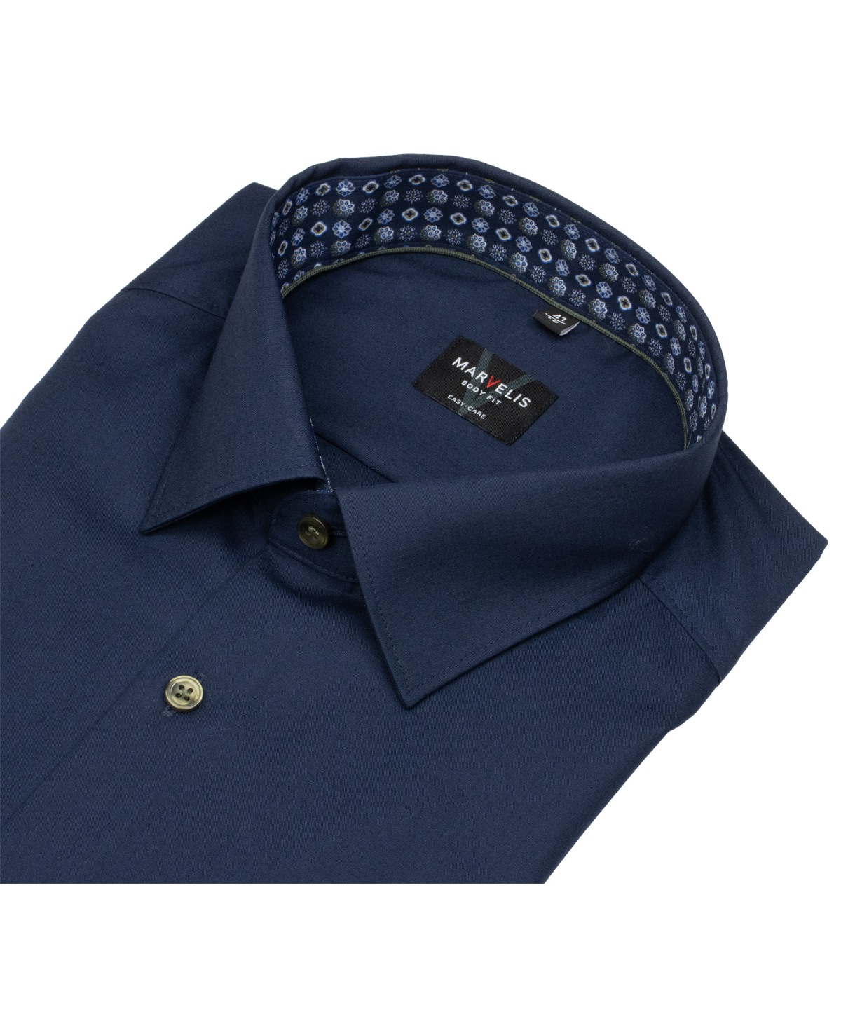 Marvelis Hemd - Body Fit - Kentkragen - dunkelblau - extra langer 69cm Arm