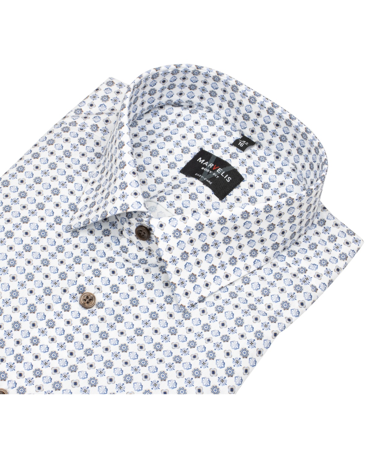 Marvelis Hemd - Body Fit - Kentkragen - Kontrastknöpfe - blau / braun - ohne OVP