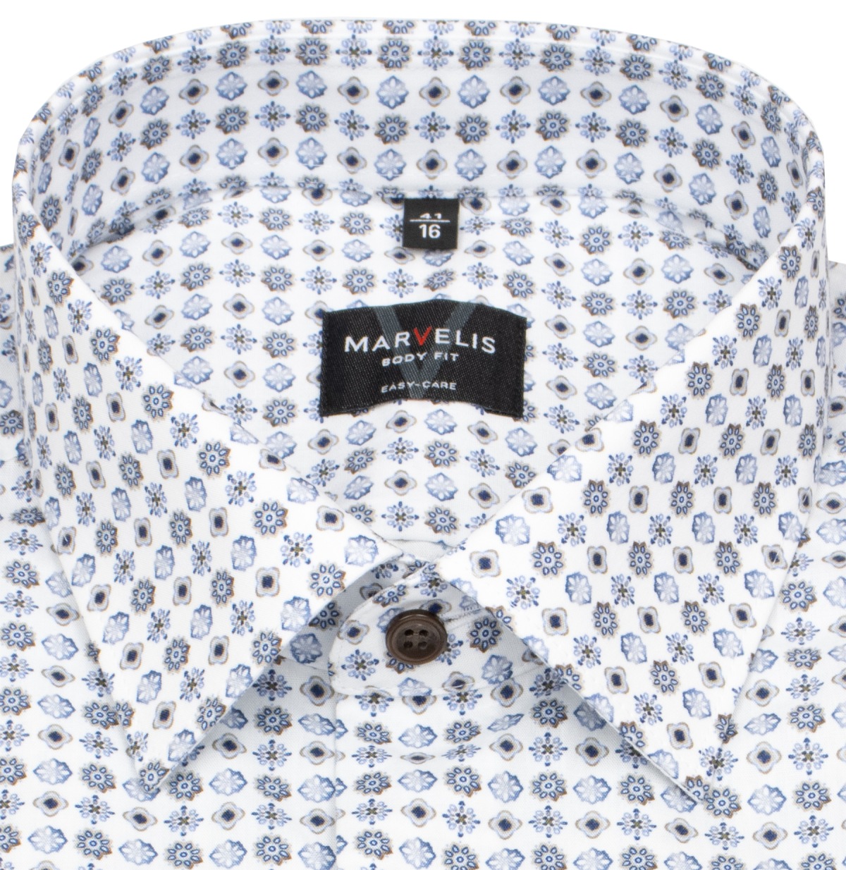 Marvelis Hemd - Body Fit - Kentkragen - Kontrastknöpfe - blau / braun - ohne OVP