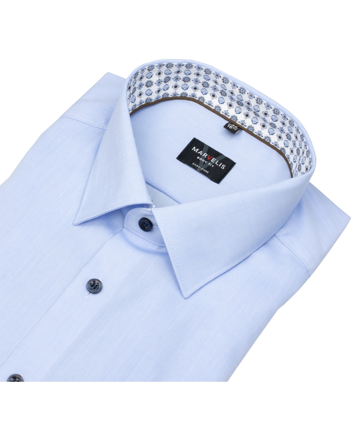 Marvelis Hemd - Body Fit - Kentkragen - Kontrastknöpfe - hellblau - extra langer 69cm Arm