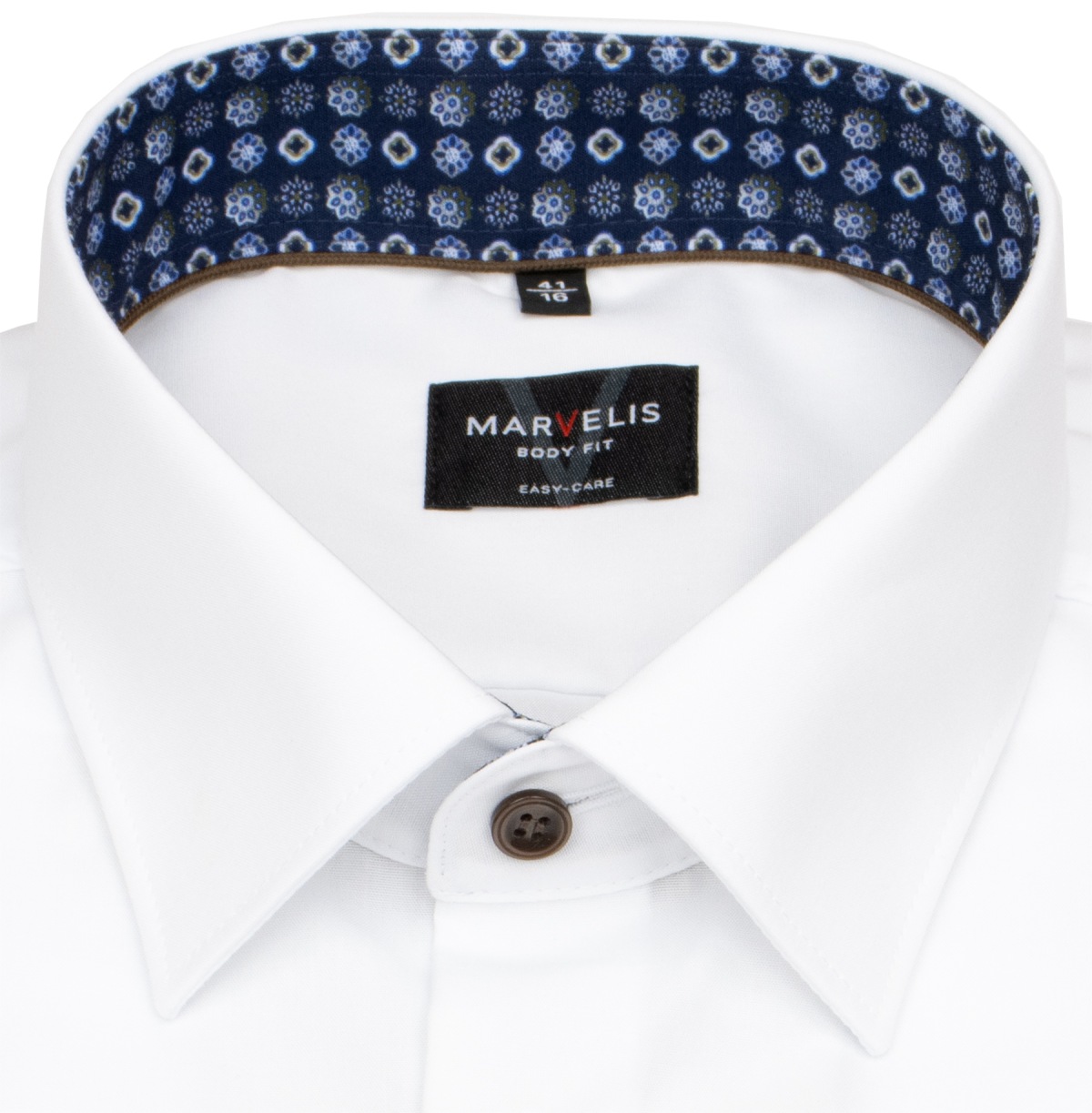 Marvelis Hemd - Body Fit - Kentkragen - Kontrastknöpfe - weiß - extra langer 69cm Arm