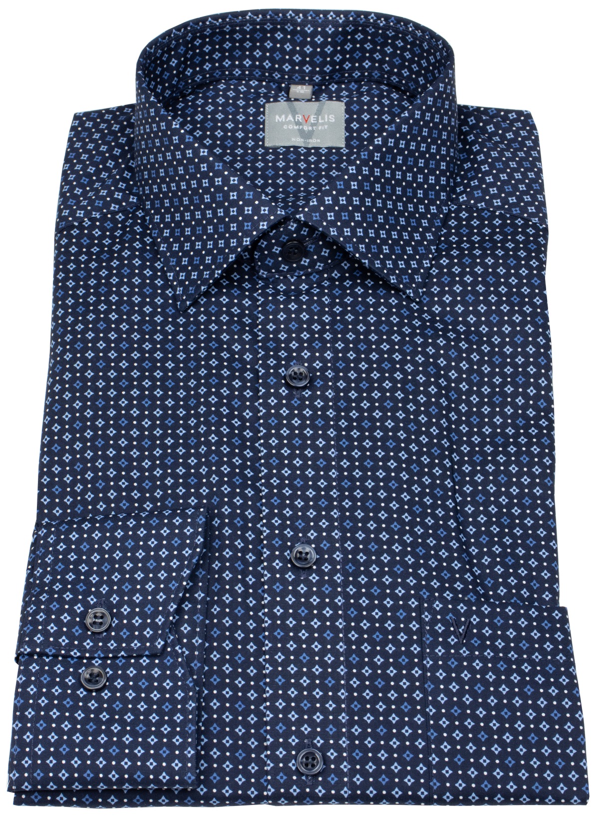 Marvelis Hemd - Comfort Fit - Print - Kontrastknöpfe - dunkelblau / hellblau - ohne OVP
