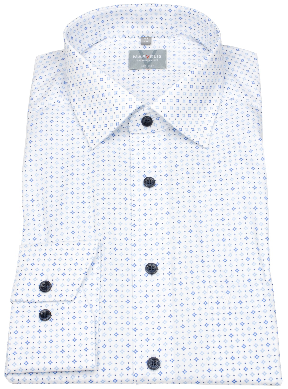 Marvelis Hemd - Comfort Fit - Print - Kontrastknöpfe - weiß / blau - ohne OVP