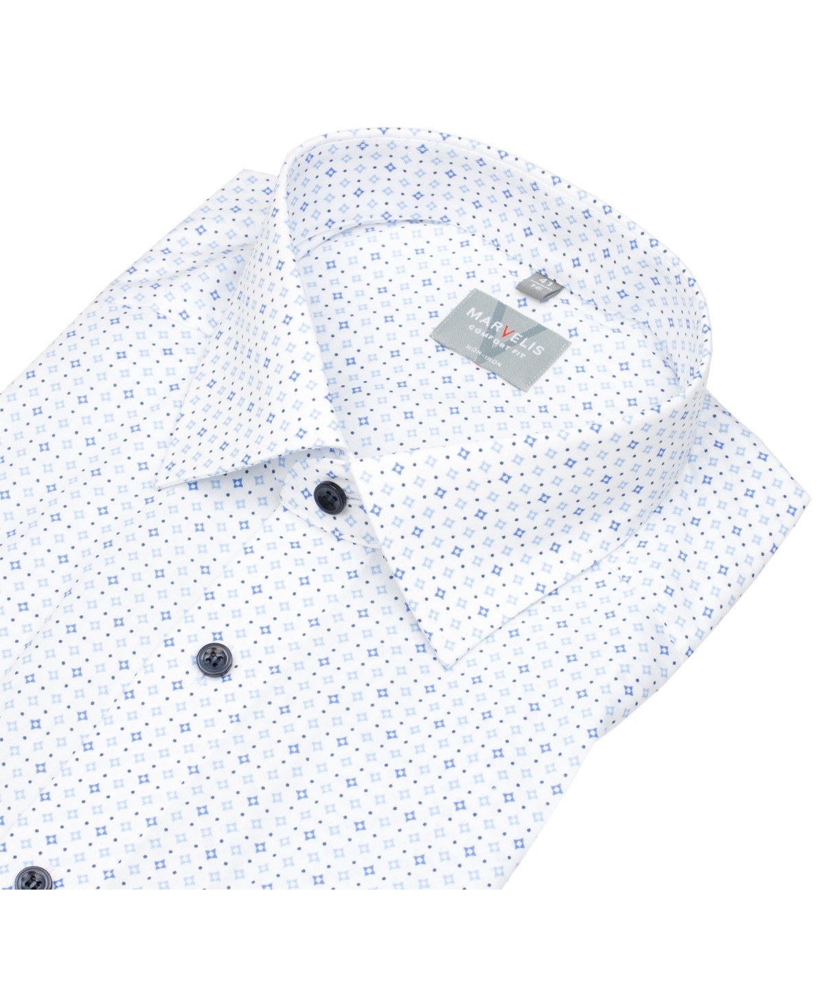 Marvelis Hemd - Comfort Fit - Print - Kontrastknöpfe - weiß / blau - ohne OVP