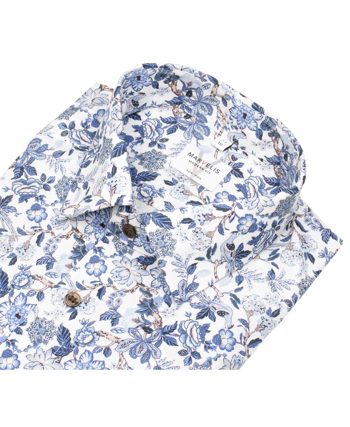 Marvelis Hemd - Modern Fit - florales Muster - blau / braun - extra langer 69cm Arm