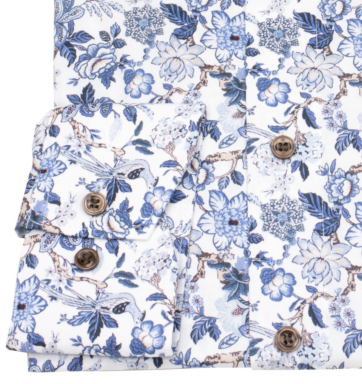 Marvelis Hemd - Modern Fit - florales Muster - blau / braun - extra langer 69cm Arm