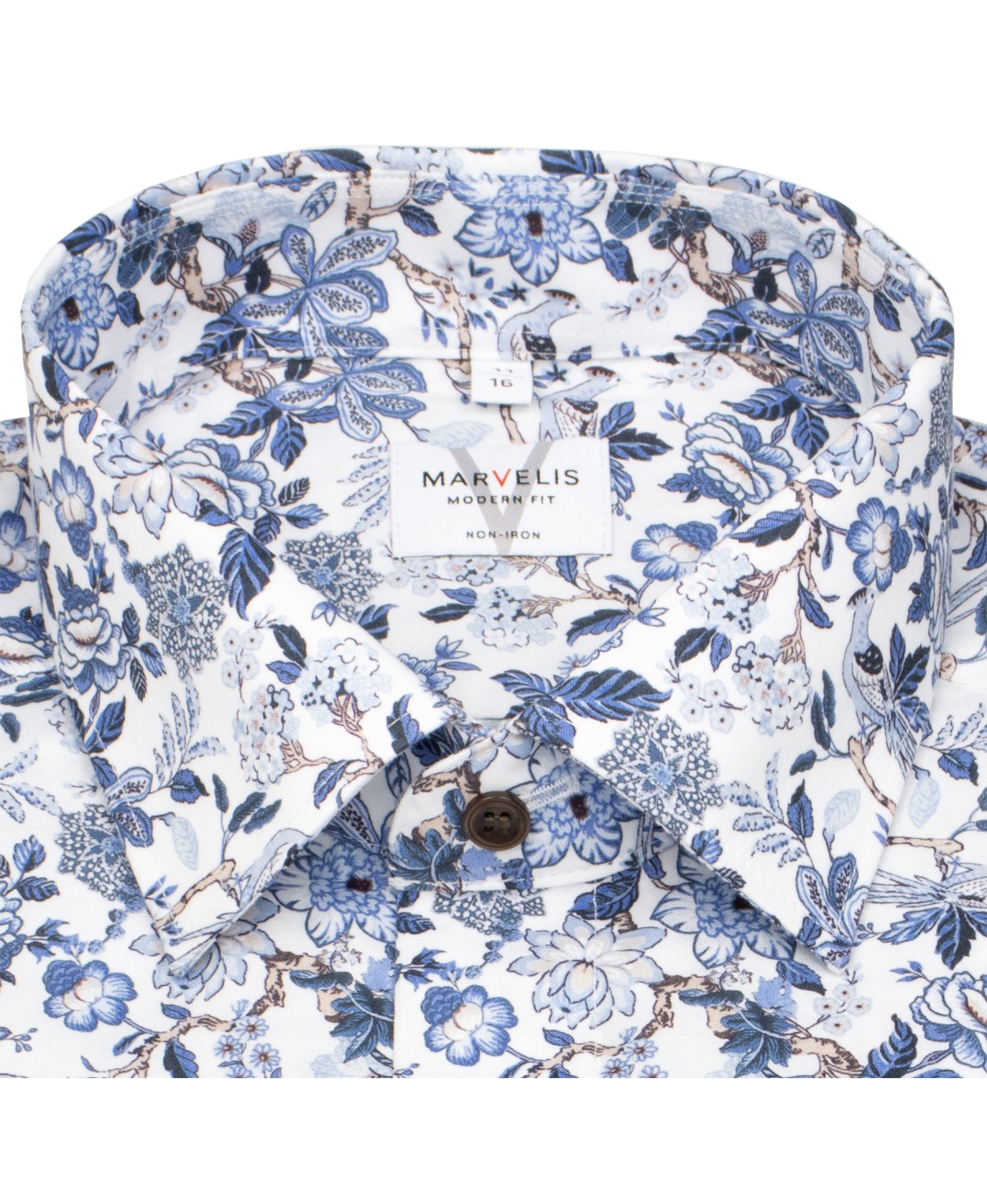 Marvelis Hemd - Modern Fit - florales Muster - blau / braun - extra langer 69cm Arm