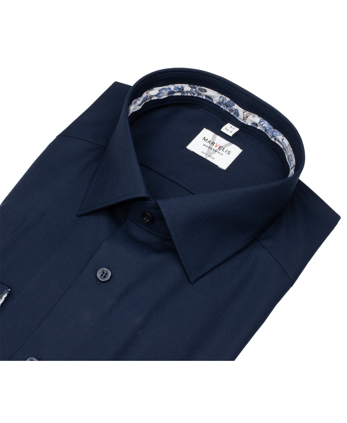 Marvelis Hemd - Modern Fit - Kentkragen - dunkelblau - extra langer 69cm Arm