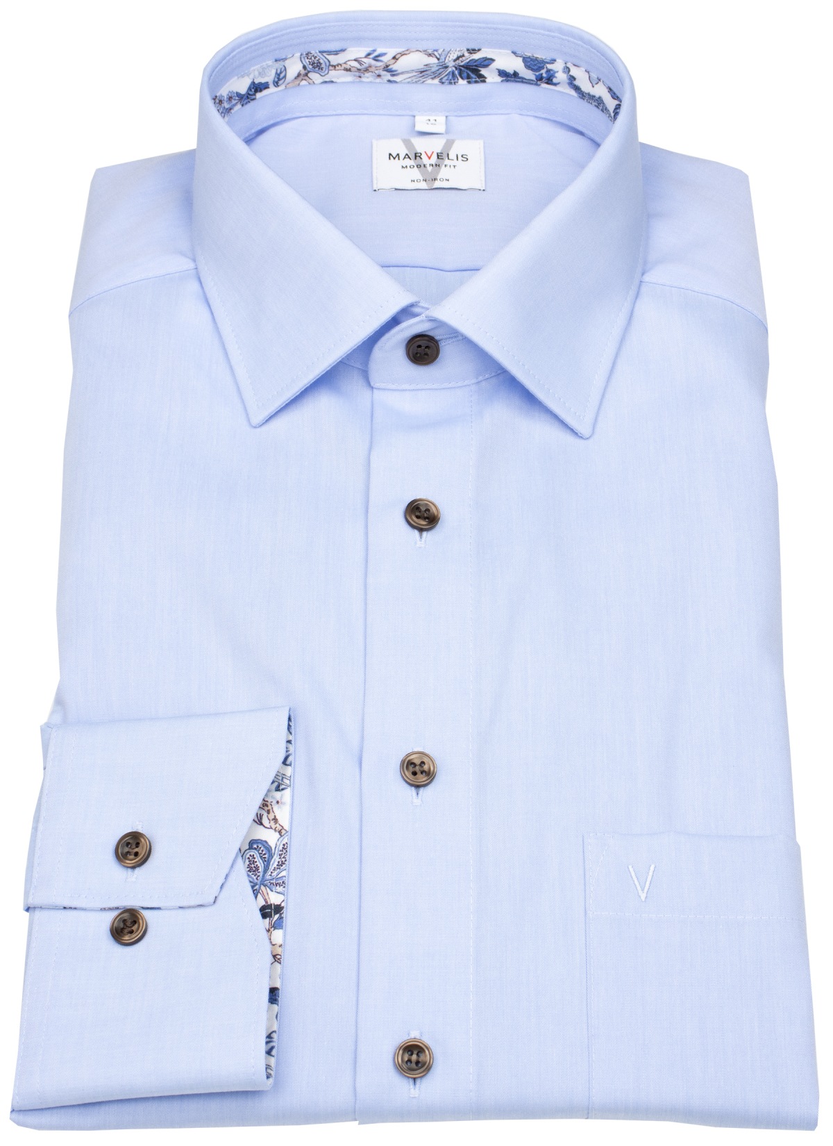 Marvelis Hemd - Modern Fit - Kentkragen - Kontrastknöpfe - hellblau