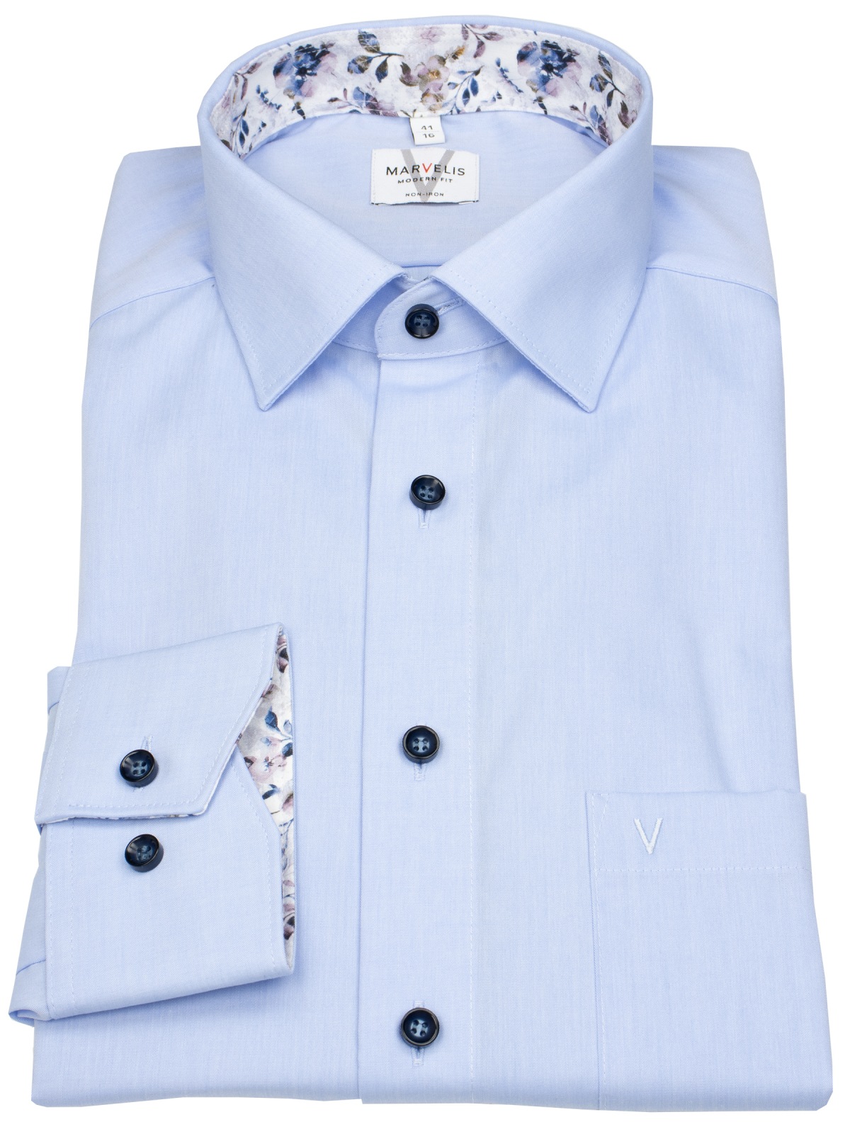 Marvelis Hemd - Modern Fit - Kentkragen - Kontrastknöpfe - hellblau - ohne OVP