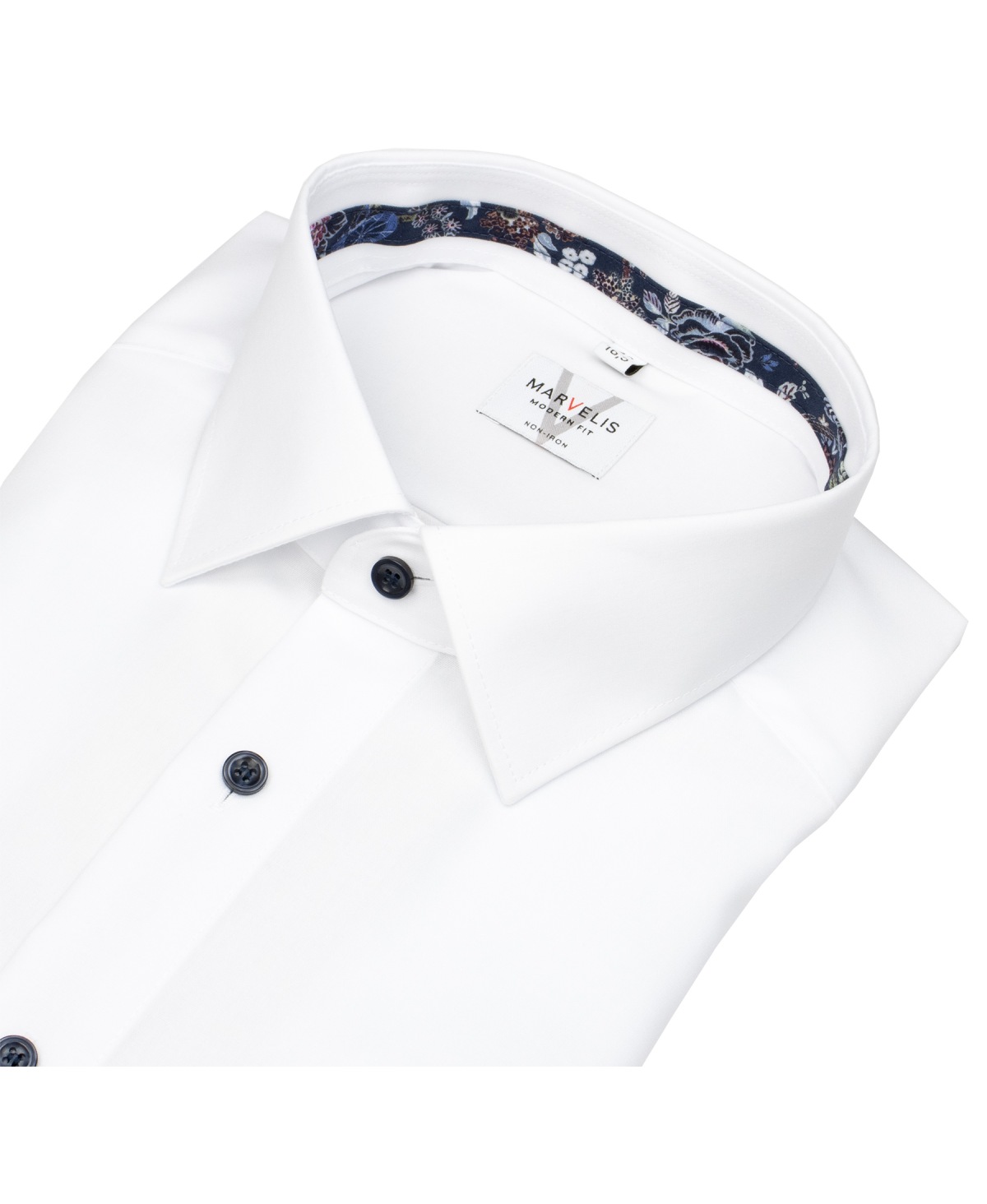 Marvelis Hemd - Modern Fit - Kentkragen - Kontrastknöpfe - weiß - extra langer 69cm Arm