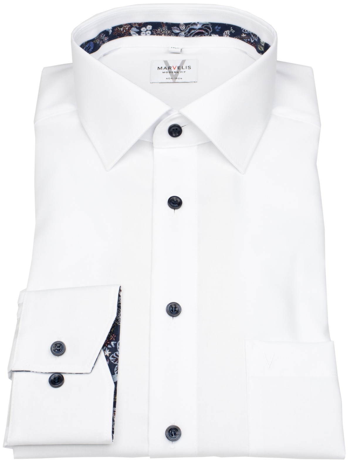Marvelis Hemd - Modern Fit - Kentkragen - Kontrastknöpfe - weiß - extra langer 69cm Arm - ohne OVP