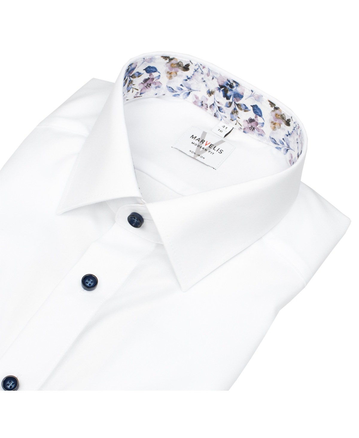 Marvelis Hemd - Modern Fit - Kentkragen - Kontrastknöpfe - weiß - ohne OVP