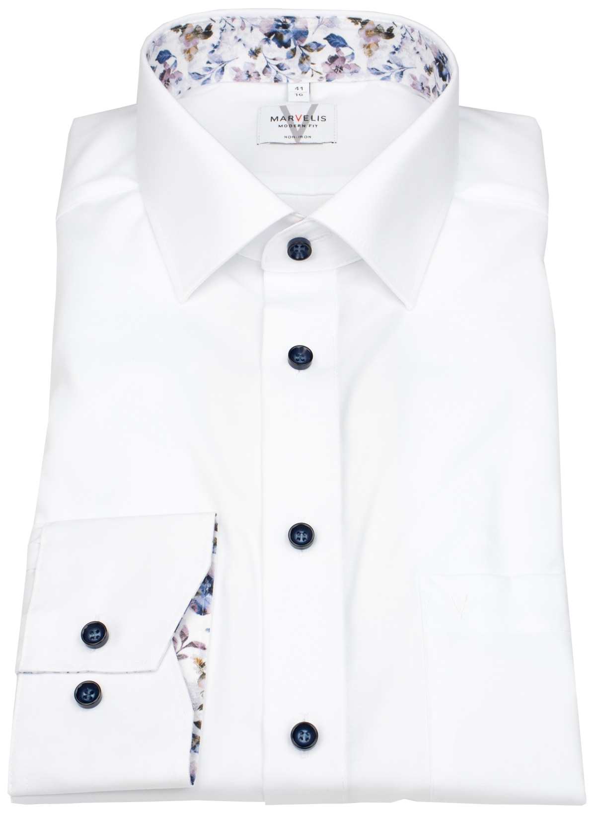 Marvelis Hemd - Modern Fit - Kentkragen - Kontrastknöpfe - weiß - ohne OVP