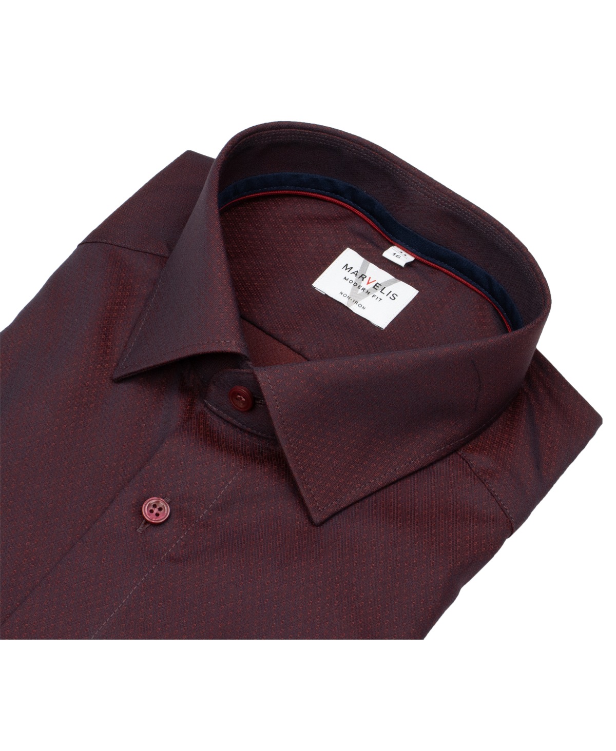 Marvelis Hemd - Modern Fit - Struktur - Chambray - rot - extra langer 69cm Arm - ohne OVP