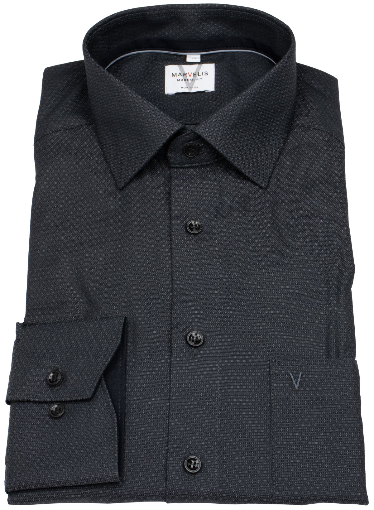 Marvelis Hemd - Modern Fit - Struktur - Chambray - schwarz - ohne OVP