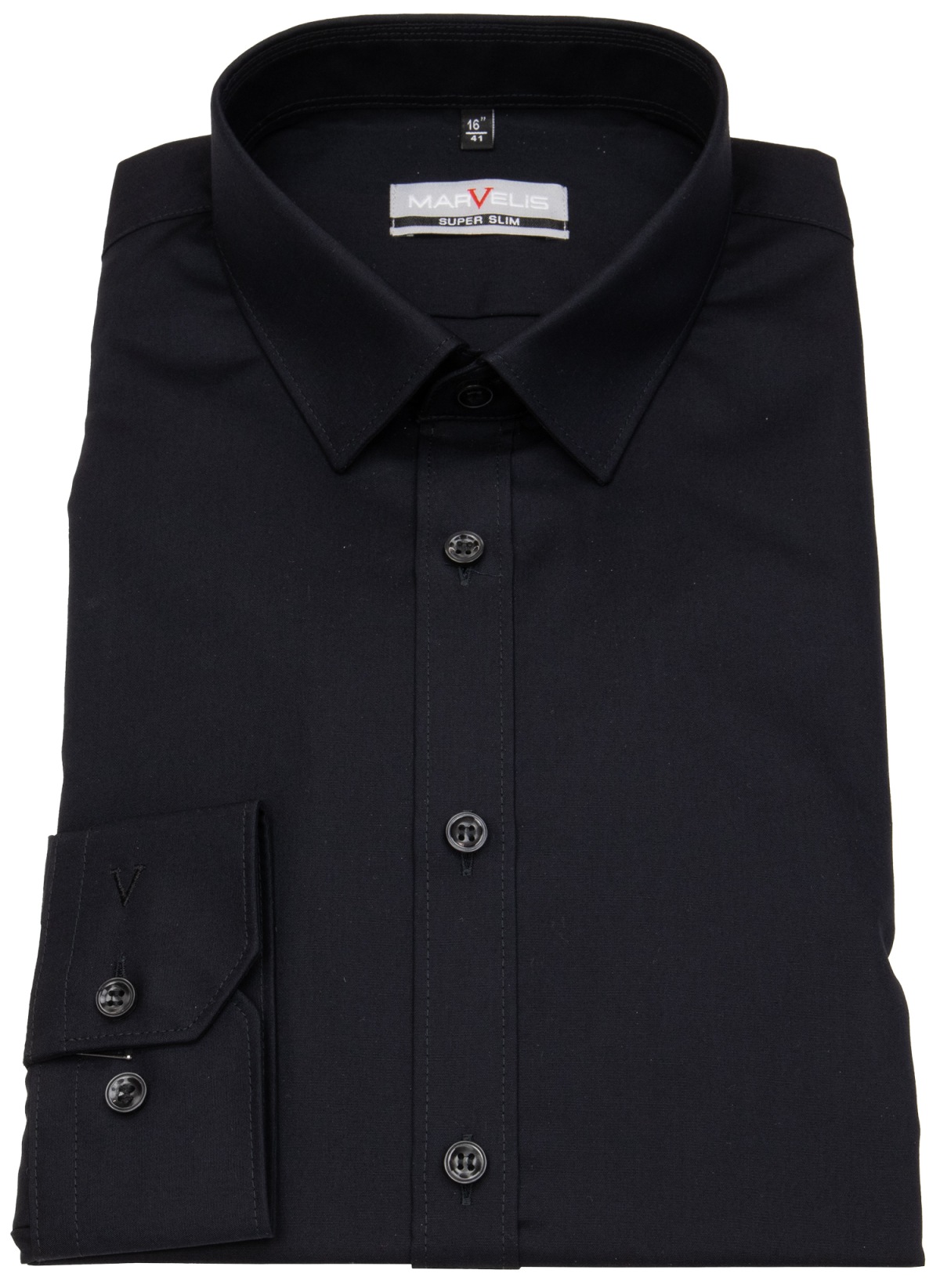 Marvelis Hemd - Super Slim Fit - Kentkragen - schwarz - extra langer 69cm Arm - ohne OVP