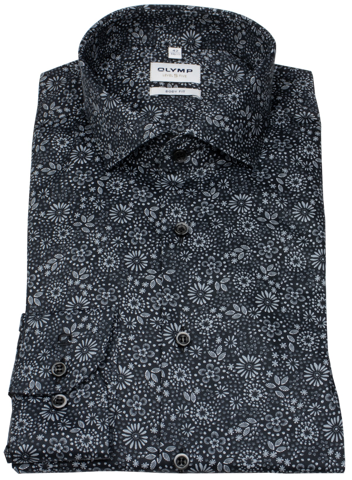 OLYMP Hemd - Level 5 Body Fit - schwarz / grau - extra langer 69cm Arm - ohne OVP