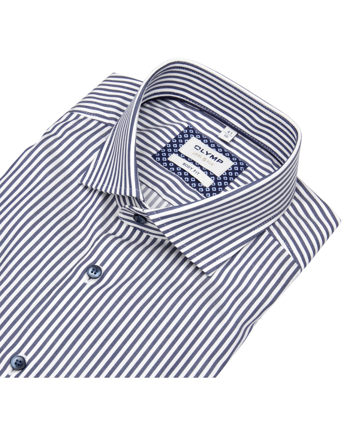 OLYMP Hemd - Level Five Body Fit - Kontrastknöpfe - Streifen - dunkelblau / weiß - ohne OVP