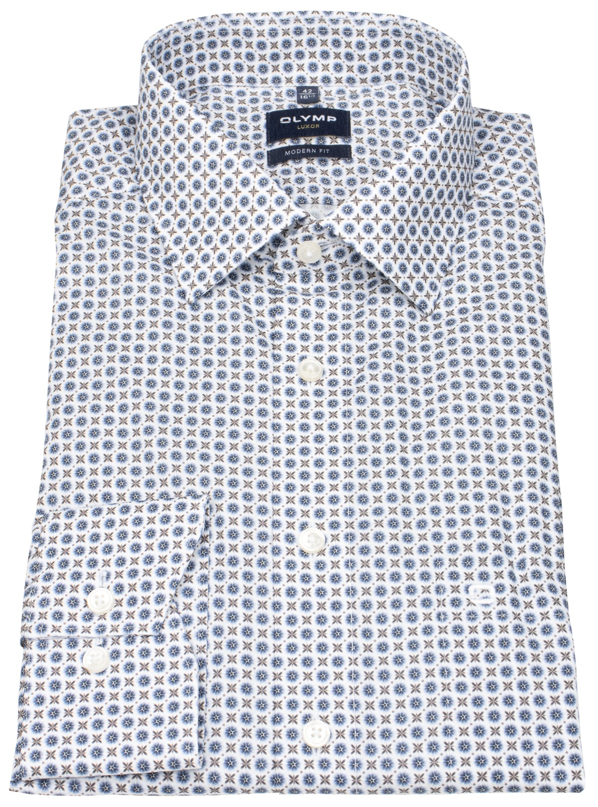OLYMP Hemd - Modern Fit - Kentkragen - Print - mehrfarbig - extra langer 69cm Arm - ohne OVP