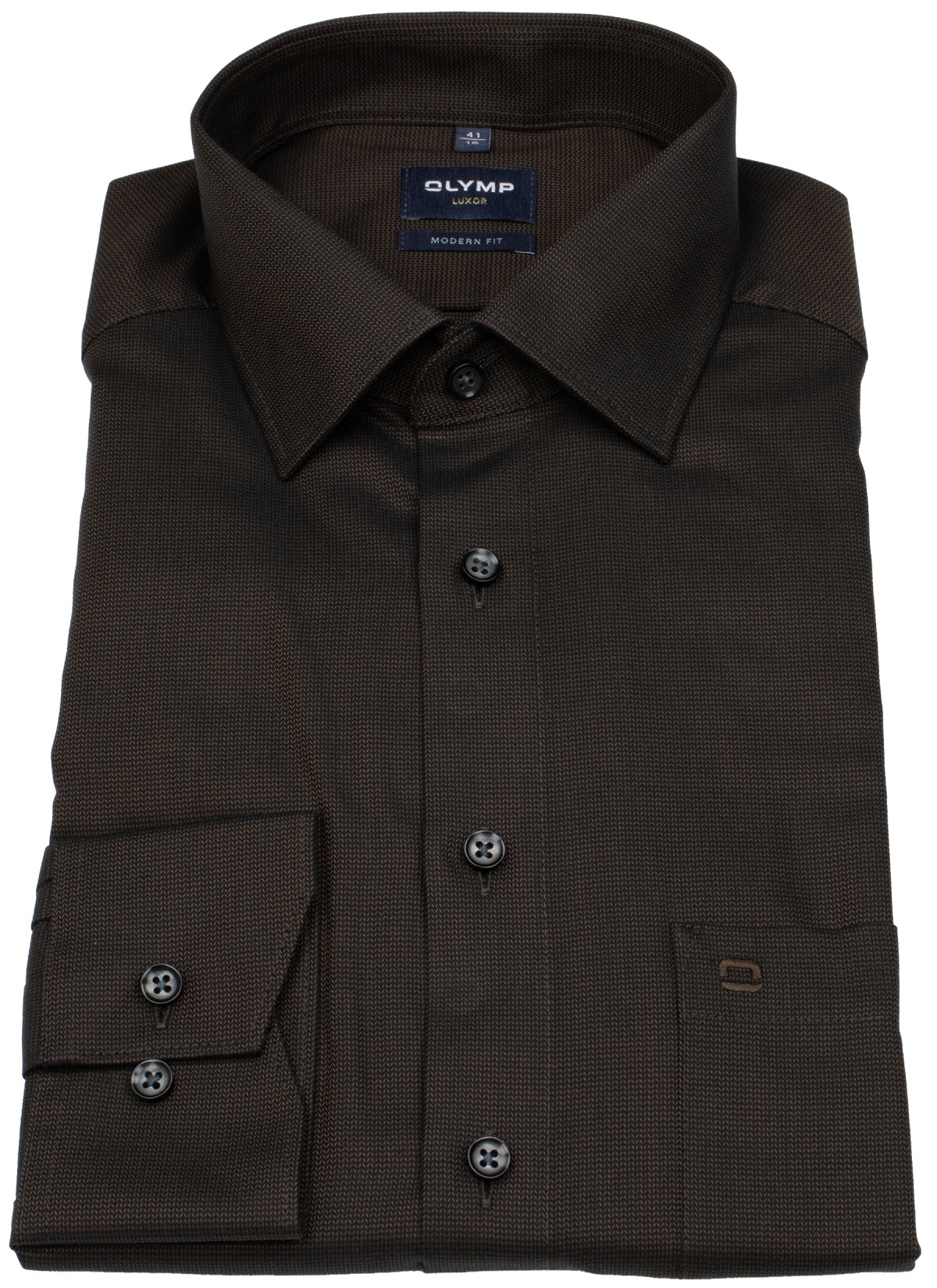 OLYMP Hemd - Modern Fit - Kentkragen - Struktur - braun / schwarz
