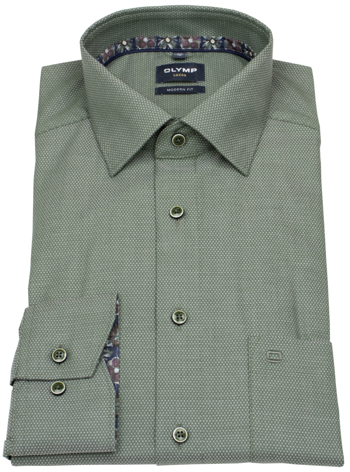 OLYMP Hemd - Modern Fit - Struktur - grün - extra langer 69cm Arm