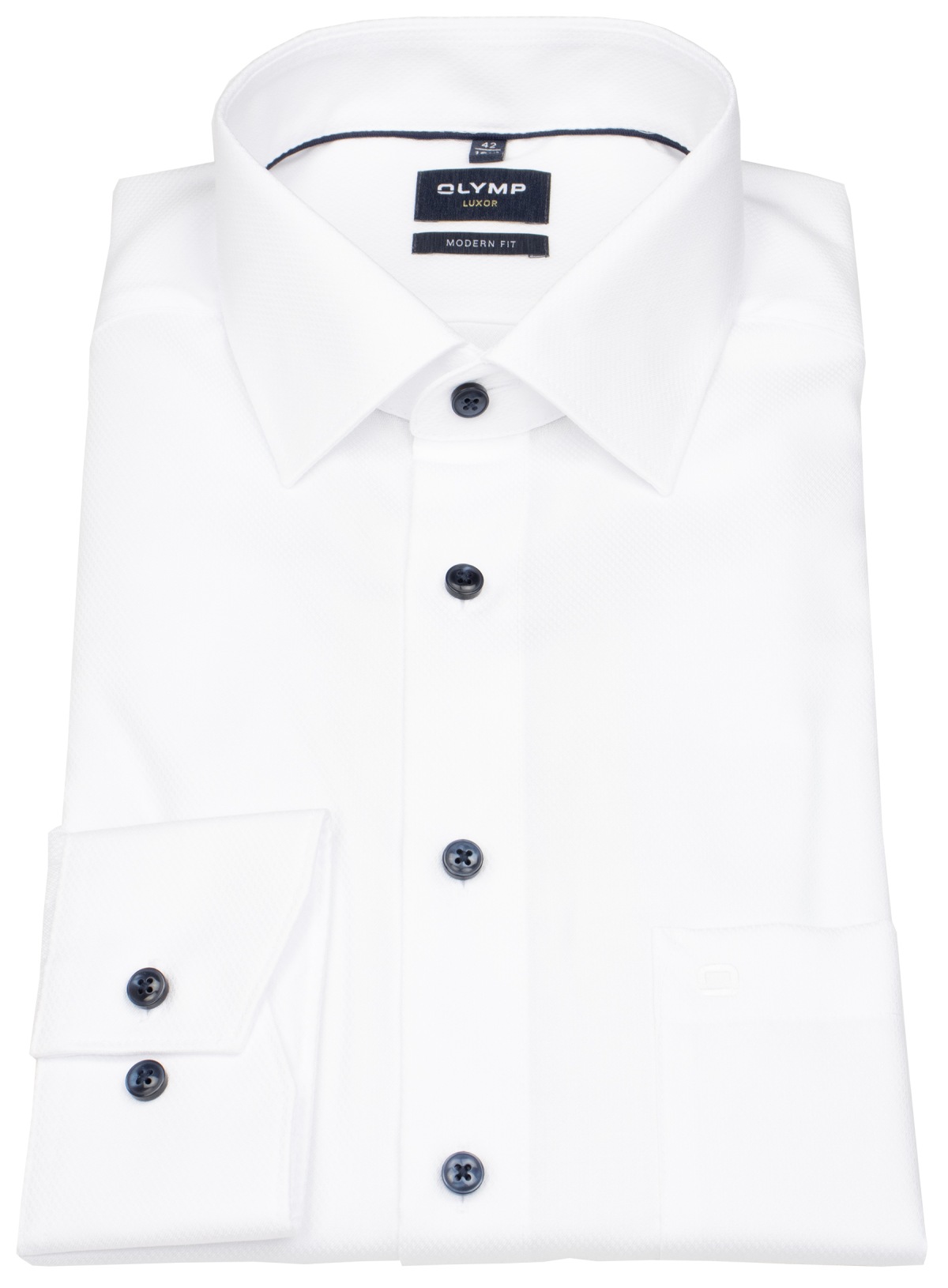 OLYMP Hemd - Modern Fit - Struktur - Kontrastknöpfe - weiß - ohne OVP