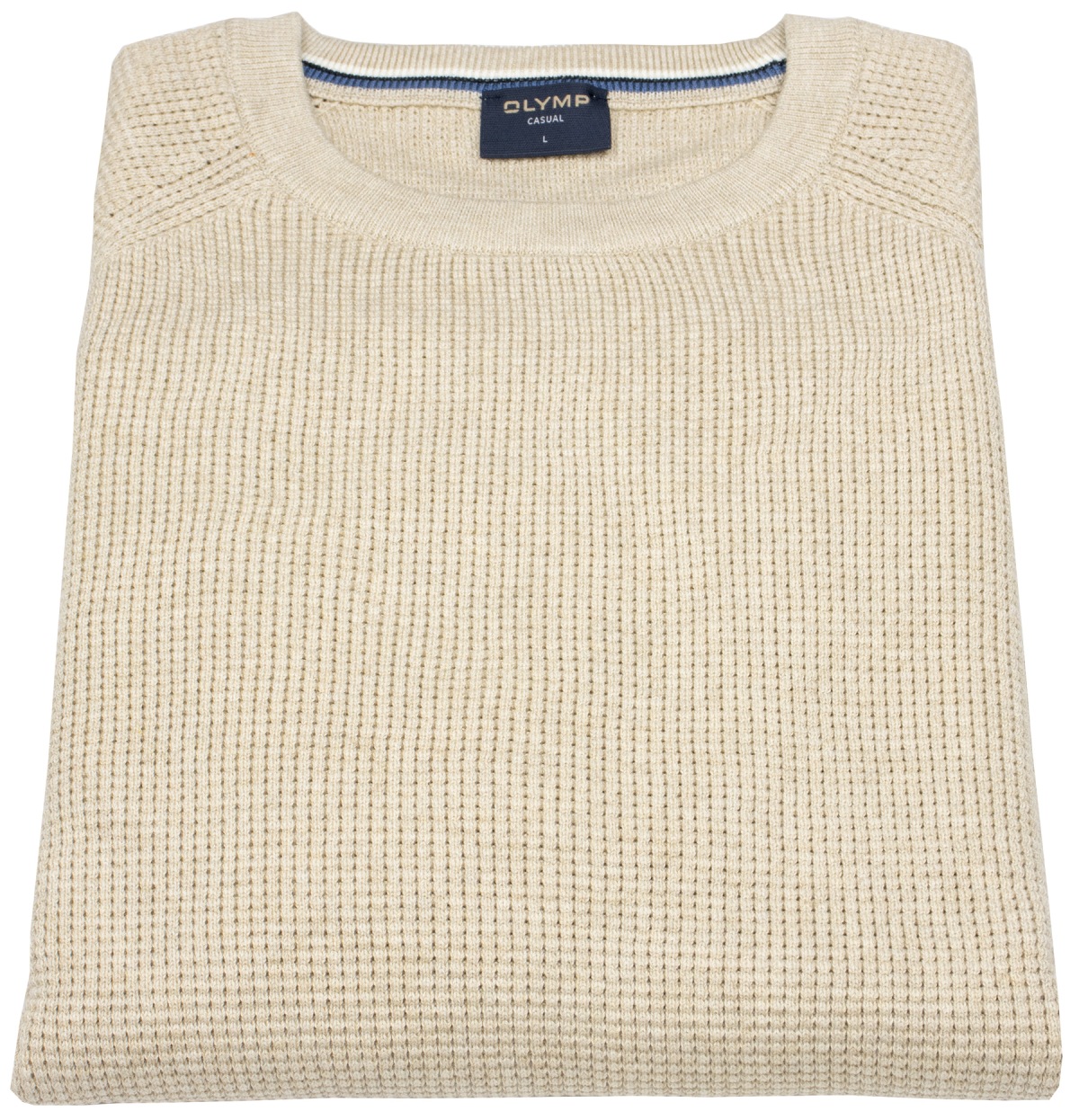 OLYMP Pullover - Rundhals-Ausschnitt - Strick - Struktur - helles beige