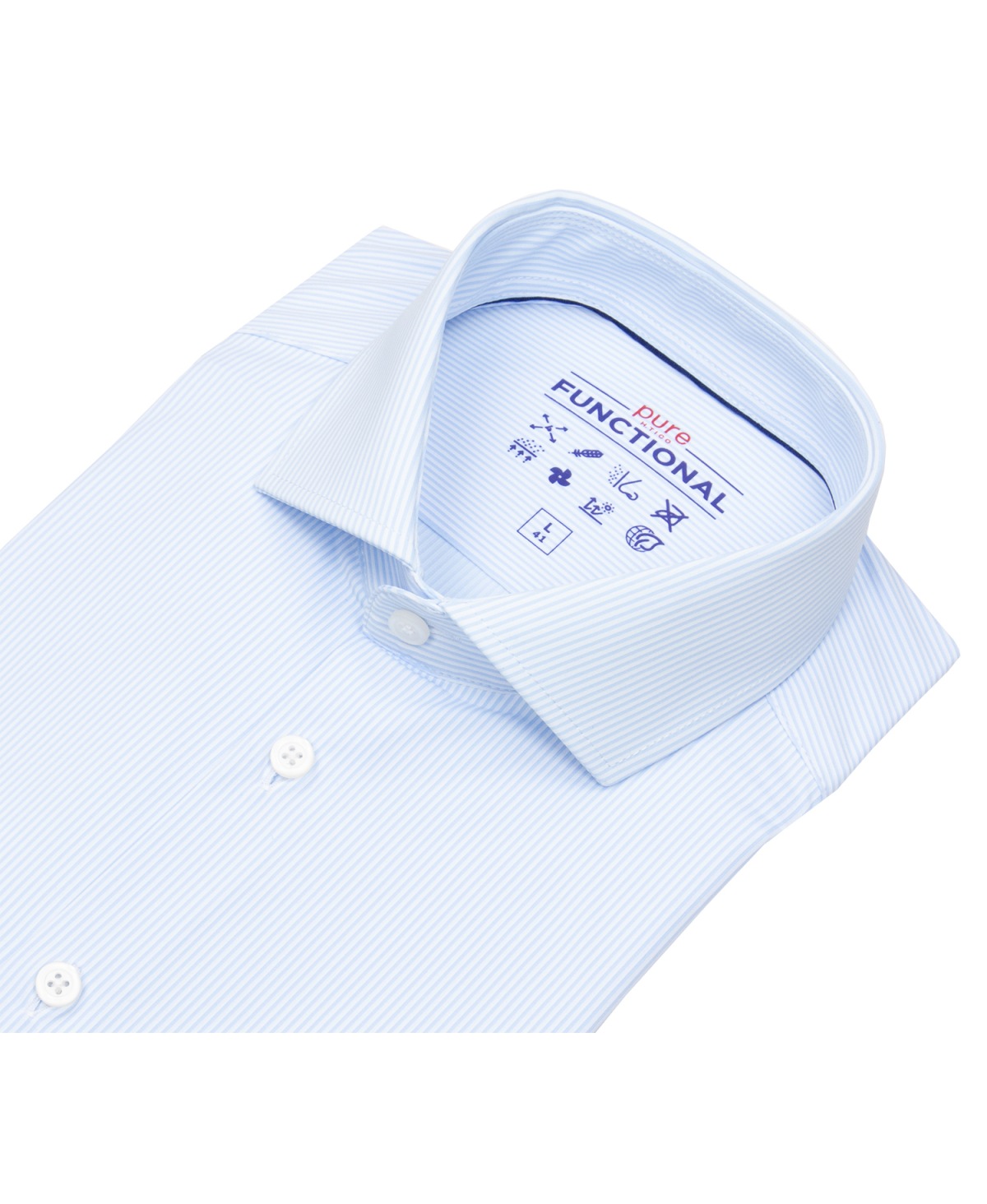 Pure Hemd - Slim Fit - Functional Shirt - Haikragen - Streifen - hellblau / weiß - ohne OVP