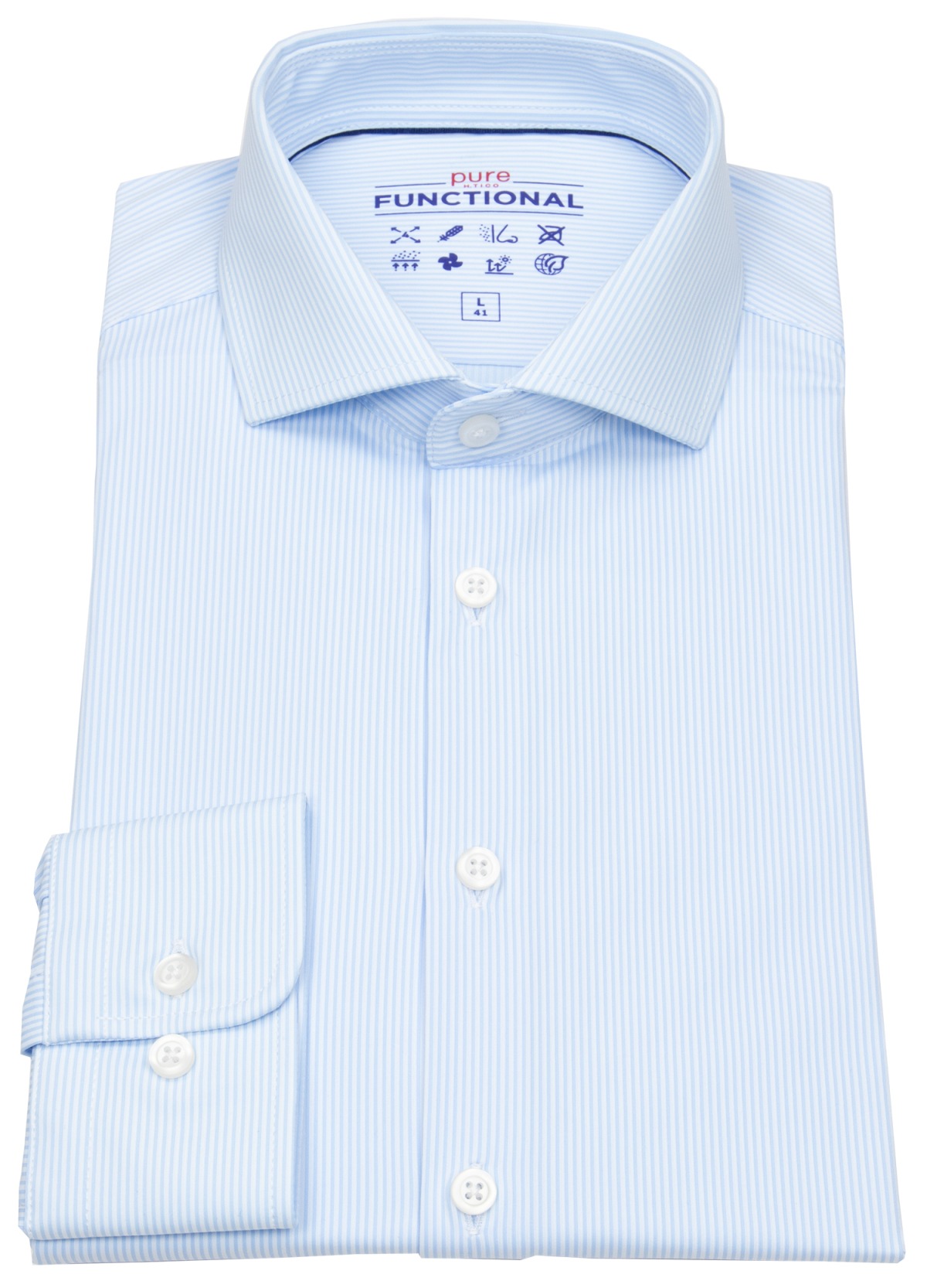 Pure Hemd - Slim Fit - Functional Shirt - Haikragen - Streifen - hellblau / weiß - ohne OVP