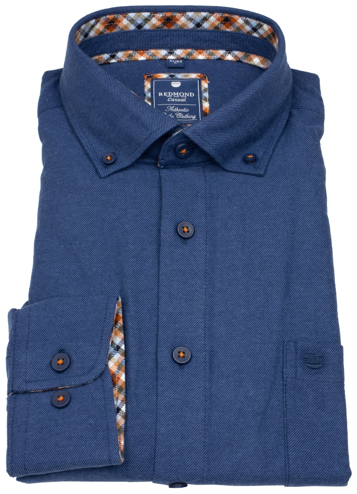 Redmond Flanellhemd - Comfort Fit - Button Down - blau